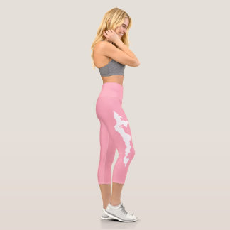 Fishers Island Yoga Capri Leggings – White/Pink