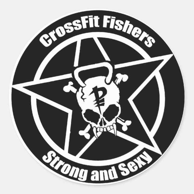 Fishers sticker, skull, strong and sxy classic round sticker (Front)