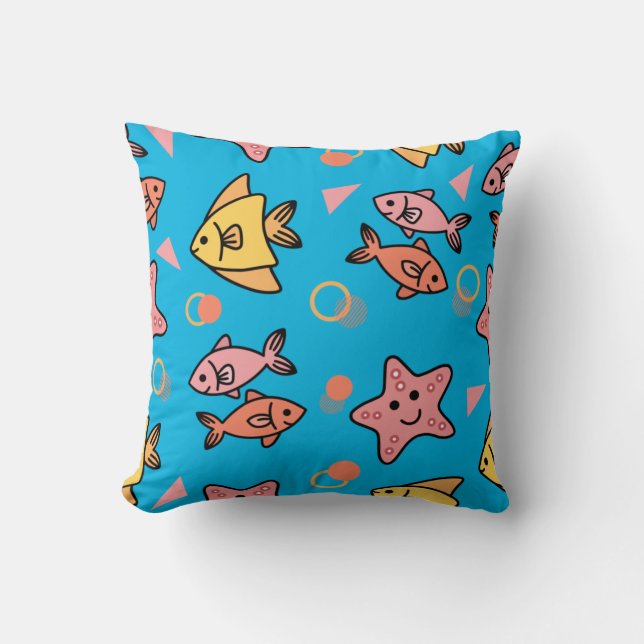 Fishes and angel fish pattern throw pillow (Front)
