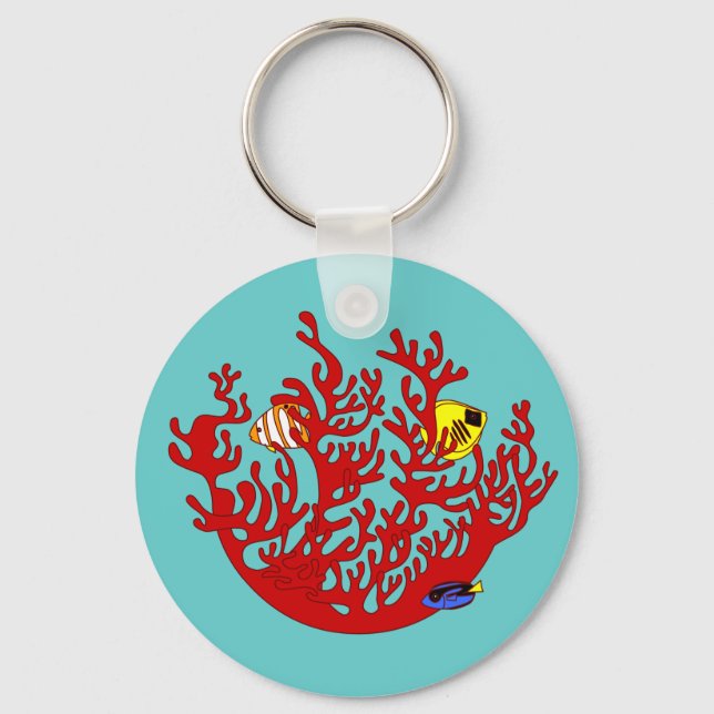 Fishes and Coral Doodle Art Keychain (Front)
