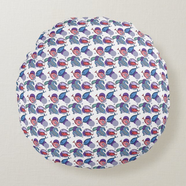 Fishes and eel. round pillow (Front)