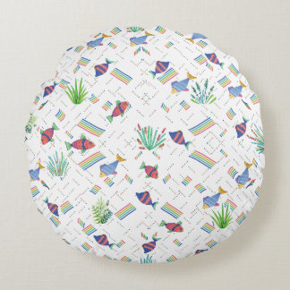Fishes and Plants in Pond Round Pillow