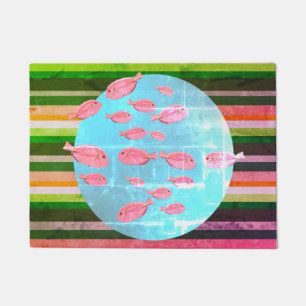 Fishes and stripes vintage style Stripes Door Mat