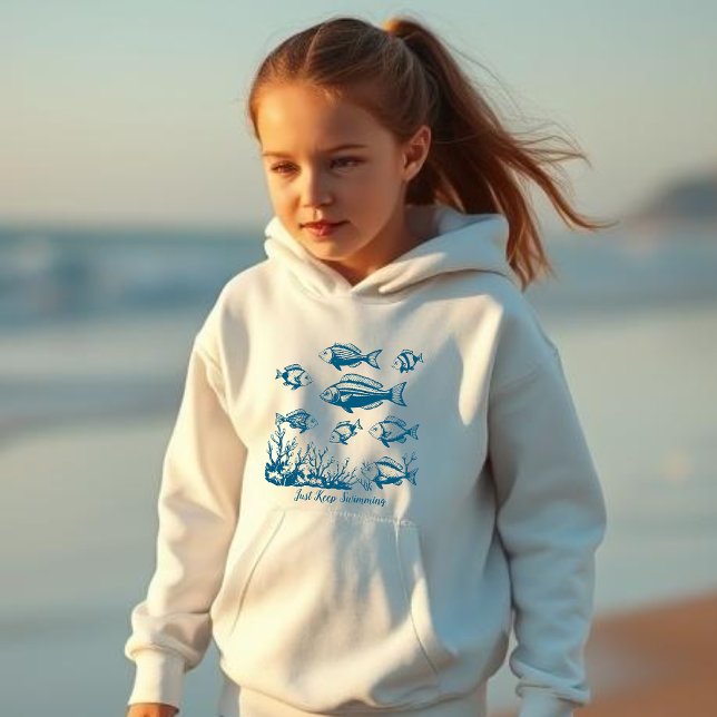 Fishes Just Keep Swimming (Fishes under Water, Just Keep Swimming Fisherman Style Trend Kids Hoodie Blue)