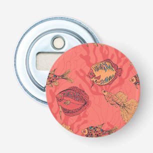 Fishes on living coral background bottle opener