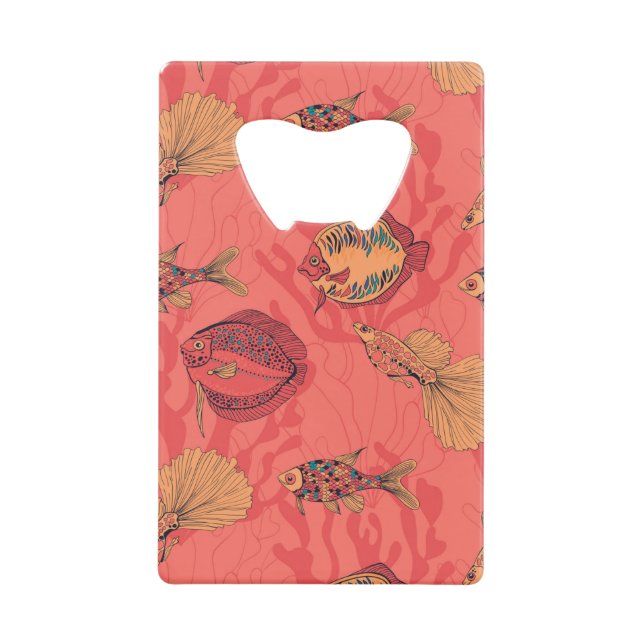 Fishes on living coral background credit card bottle opener (Front)