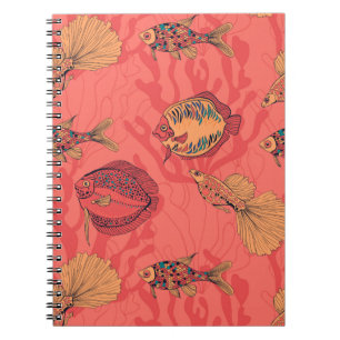 Fishes on living coral background notebook