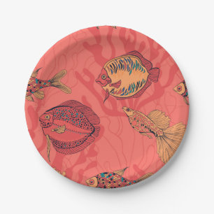 Fishes on living coral background paper plate