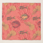 Fishes on living coral background scarf<br><div class="desc">Hand -  drawn fishes seamless pattern design in living coral colour.</div>
