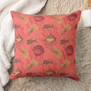 Fishes on living coral background throw pillow