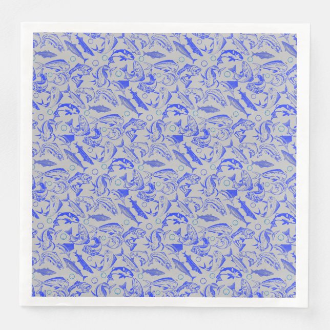 Fishes pattern blue 10.b Lgrey BG Napkin (Front)