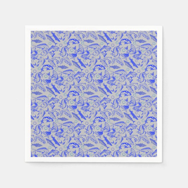 Fishes pattern blue 10.b Lgrey BG Napkin (Front)