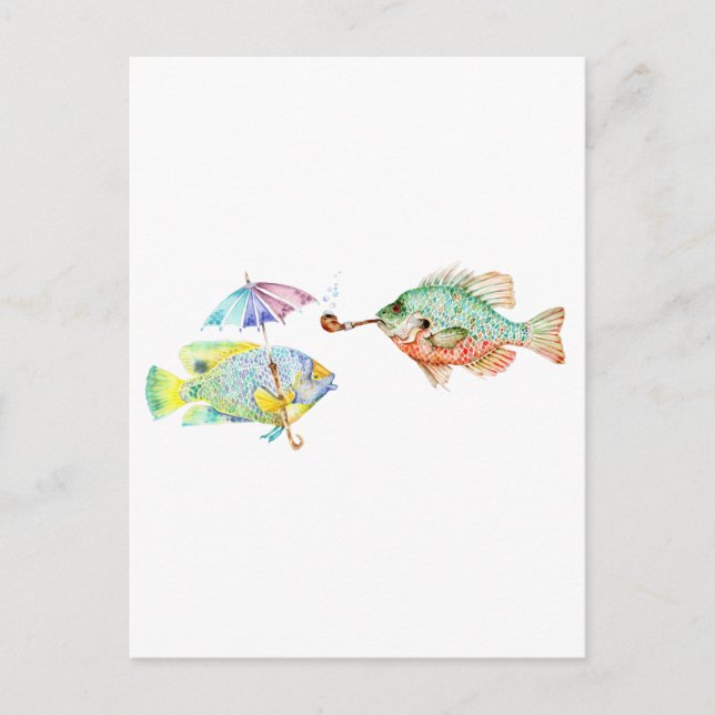 Fishes - Two Fish Art Print of watercolor painting Postcard (Front)
