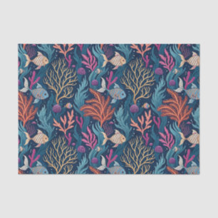 Fishes & Underwater Coral - Aquatic Ocean Pattern Tissue Paper