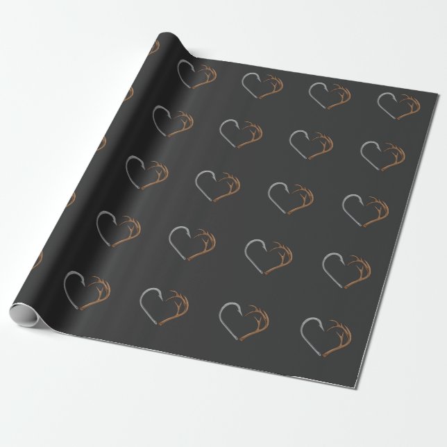Fishhook Elk Antler Heart Hunting Love Wrapping Paper (Unrolled)