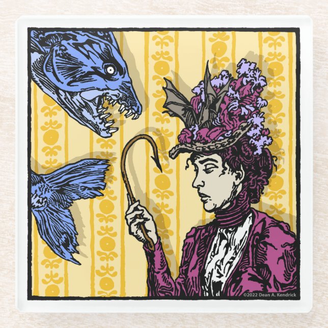 Fishhook - Pop Goth Nightmare Surreal Art Glass Coaster (Front)