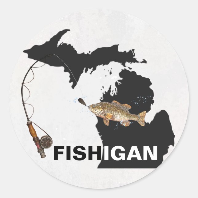 FISHIGAN black outline for sport fishing Classic Round Sticker (Front)