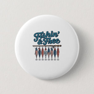 Fishin’ & Free Patriotic Fishing Lure Vintage 2 Inch Round Button