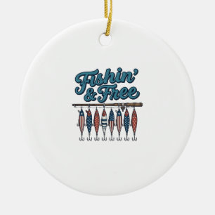 Fishin’ & Free Patriotic Fishing Lure Vintage Ceramic Ornament