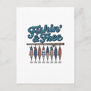 Fishin’ & Free Patriotic Fishing Lure Vintage Postcard