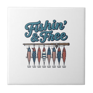 Fishin’ & Free Patriotic Fishing Lure Vintage Tile
