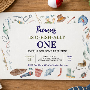 Fishing 1st Birthday Invitation O-Fish-Ally One
