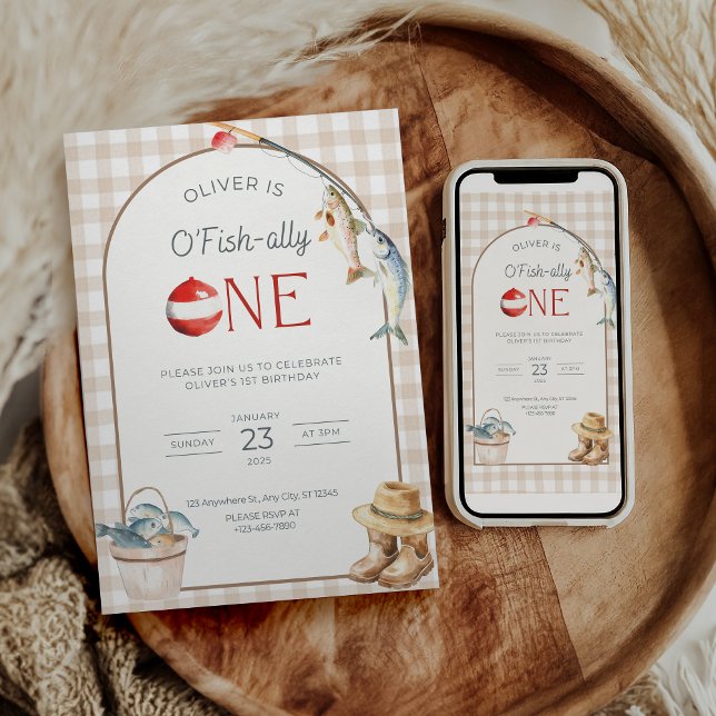 Fishing 1st Birthday Invitation O Fishally One  (Créateur téléchargé)