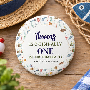 Fishing 1st Birthday   O-Fish-Ally One party 1 Inch Round Button