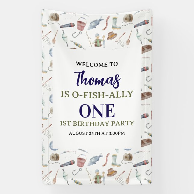 Fishing 1st Birthday | O-Fish-Ally One party Banner (Vertical)