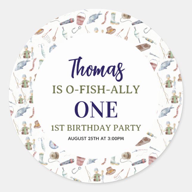 Fishing 1st Birthday | O-Fish-Ally One party Classic Round Sticker (Front)