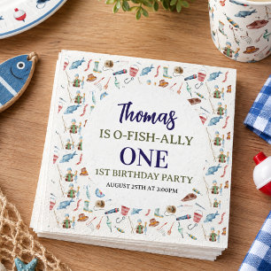 Fishing 1st Birthday   O-Fish-Ally One party Napkin