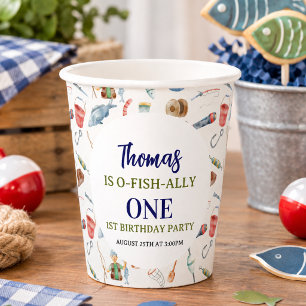 Fishing 1st Birthday O-Fish-Ally One party Paper Cups