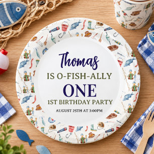 Fishing 1st Birthday   O-Fish-Ally One party Paper Plate