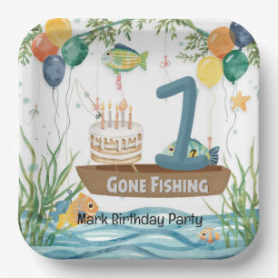 Fishing 1st Birthday Paper Plate