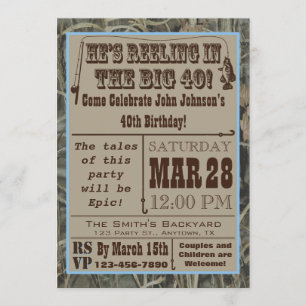 Fishing 40th Birthday Invitation with Camo