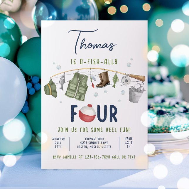  Fishing 4th Birthday O-Fish-Ally Four Birthday Invitation (Creator Uploaded)