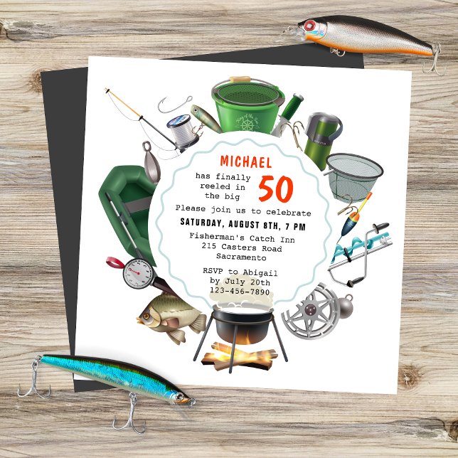 Fishing 50th Birthday Fisherman Outdoors Camping Invitation (Creator Uploaded)