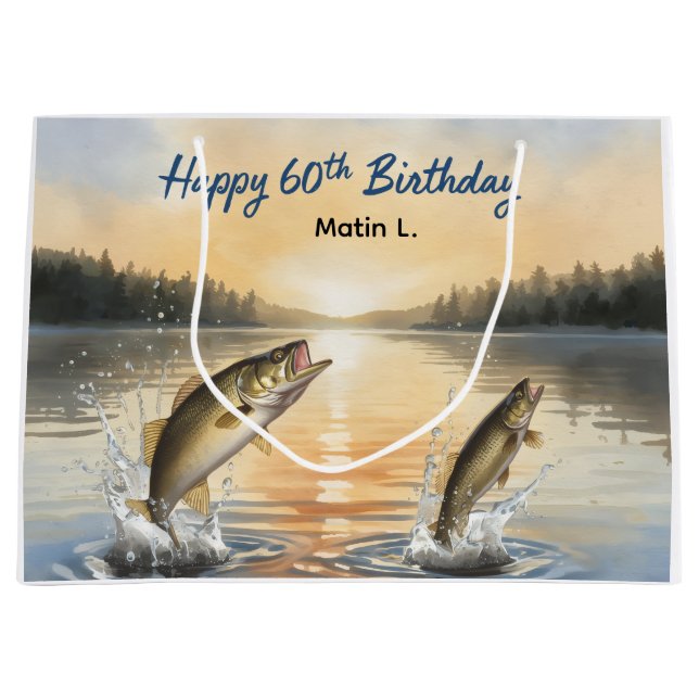 Fishing 60th Birthday  Large Gift Bag (Front)