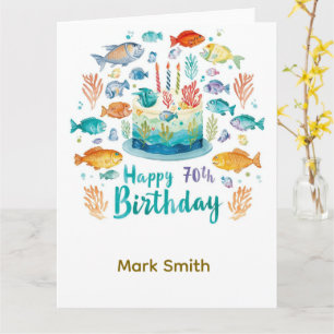 Fishing 70th Birthday with cake fishing themed Card