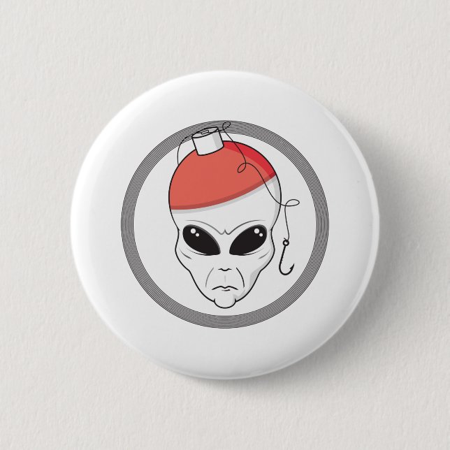 fishing alien head 2 inch round button (Front)
