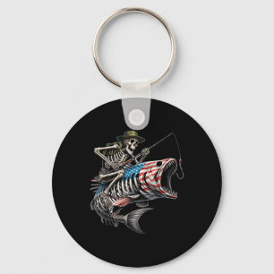 Fishing American Flag B Fish Skull Skeleton Fisher Keychain