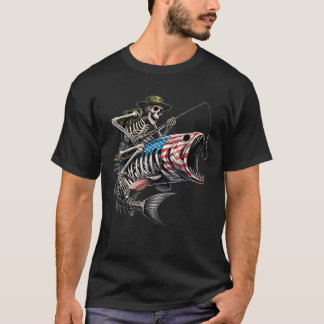 Fishing American Flag Bass Fish Skull Skeleton Fis T-Shirt