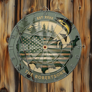 Fishing American Flag Custom Family Name Est Date  Dartboard
