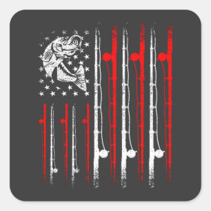 Fishing American Flag Vintage Rod With Fish Square Sticker