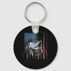 Fishing American Flag Vintage Usa B Fisherman Gift Keychain