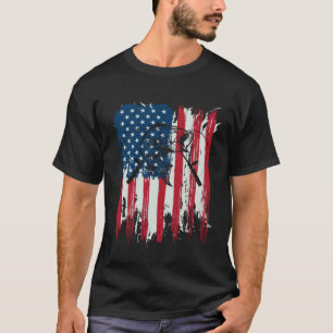 Fishing American Flag Vintage USA Bass Fisherman T-Shirt