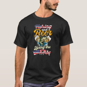 Fishing And Beer Living Dream Usa Flag Fishing T-Shirt