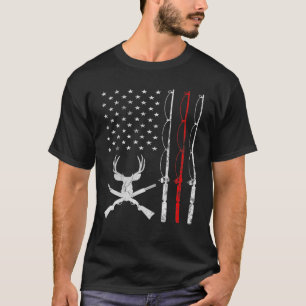 Fishing And Deer Hunting American Flag Vintage Hun T-Shirt