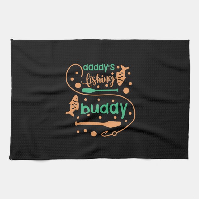 Fishing Art Daddy Fisher Friends Kitchen Towel (Horizontal)