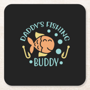 Fishing Art Daddy Fishing Friends Square Paper Coaster